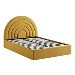 Archer Mustard Yellow Velvet Ottoman Storage Bed -Daals Shop JAH 09 MUSTVEL WB1