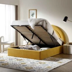 Archer Mustard Yellow Velvet Ottoman Storage Bed -Daals Shop JAH 09 MUSTVEL scene2