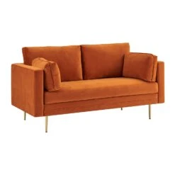 Pelham Orange Velvet Fabric Sofa -Daals Shop LVSF 386 ORANGEVEL 2ST 3