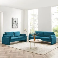 Clapham 3-Seater Sea Blue Velvet Fabric Sofa -Daals Shop LVSF 89 BLUEVEL 2N3SET scene 28d2ee2c 0bfa 4dd5 9d98 c063a96e901d