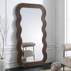 Venus Full Length Wave Mirror 180 X 100 Cm, Walnut