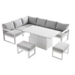 Albany Aluminium Large Corner Casual Dining Set With Rising Table, White 19 Albany Aluminium Large Corner Casual Dining Set With Rising Table, White -Daals Shop OD DINE 1045 WHITE WB3
