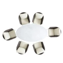 Montebello 6-Seater Outdoor Taupe Rope And Aluminium Oval Dining Set With White Ceramic Dining Table -Daals Shop OD DINE 1072 WHITE WB2