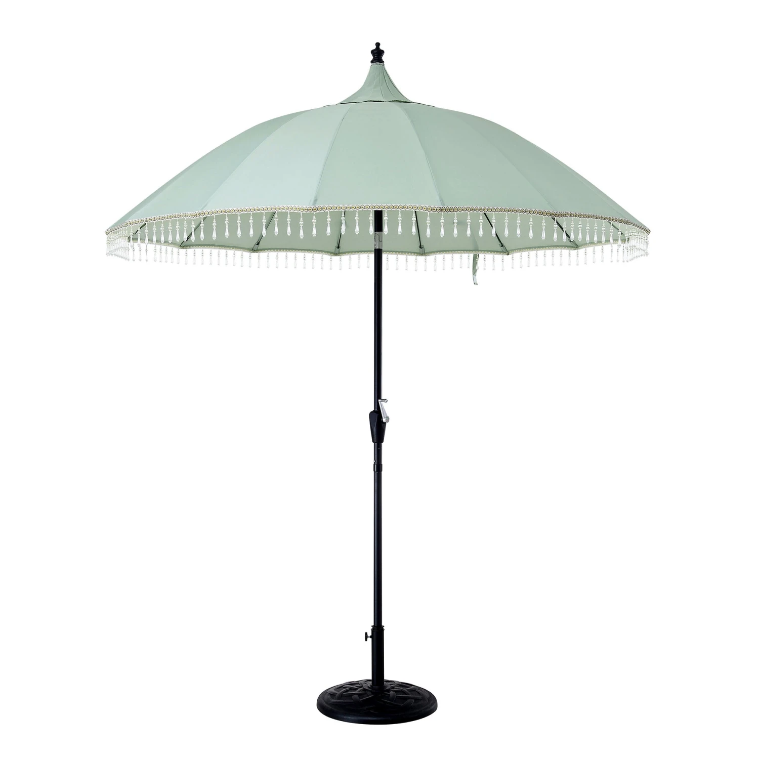 Hacienda 2.4M Sage Green Beaded Carousel Garden Parasol With Fringe Tassels And Aluminium Tilt 1 Hacienda 2.4M Sage Green Beaded Carousel Garden Parasol With Fringe Tassels And Aluminium Tilt