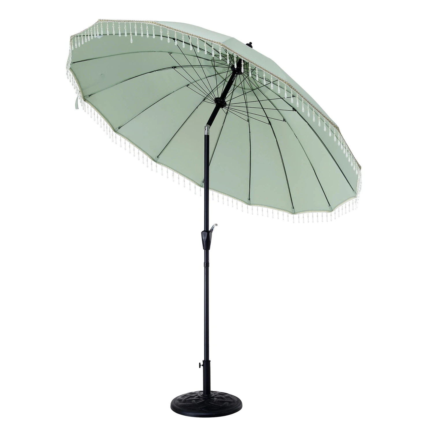 Hacienda 2.4M Sage Green Beaded Carousel Garden Parasol With Fringe Tassels And Aluminium Tilt 2 Hacienda 2.4M Sage Green Beaded Carousel Garden Parasol With Fringe Tassels And Aluminium Tilt - Image 2