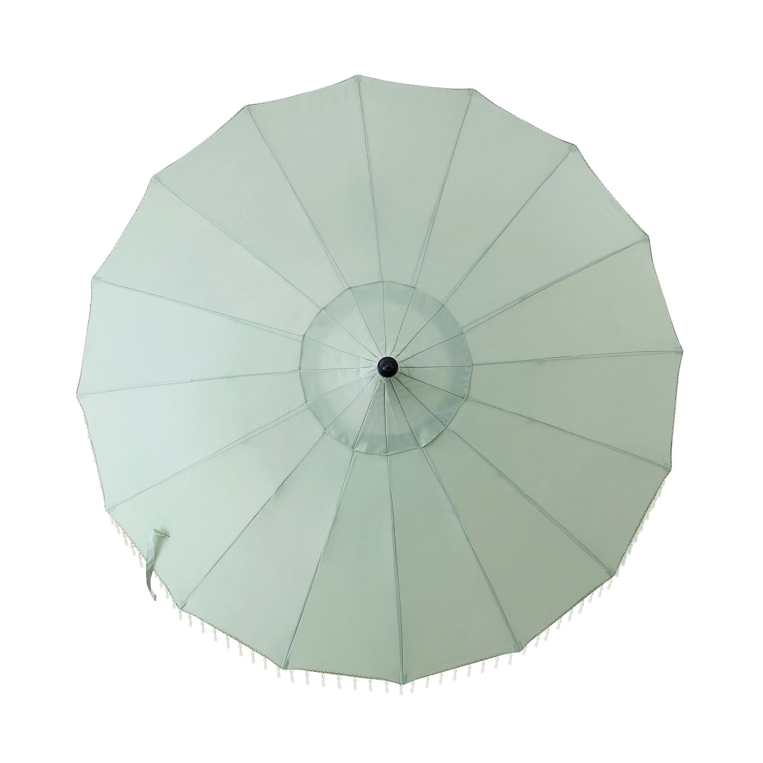 Hacienda 2.4M Sage Green Beaded Carousel Garden Parasol With Fringe Tassels And Aluminium Tilt 5 Hacienda 2.4M Sage Green Beaded Carousel Garden Parasol With Fringe Tassels And Aluminium Tilt - Image 5