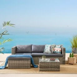 Troy Corner Rattan Garden Sofa Set With Table -Daals Shop OD SF 005 GREY 1