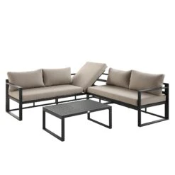 Albany Aluminium Corner Sofa Set With Reclining Back And Coffee Table, Taupe -Daals Shop OD SF 1023 TAUPE WB1