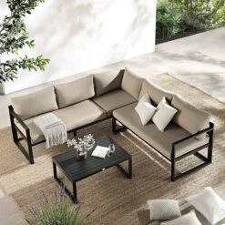 Albany Aluminium Corner Sofa Set With Reclining Back And Coffee Table, Taupe -Daals Shop OD SF 1023 TAUPE scene1