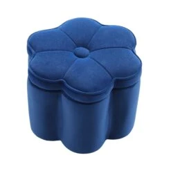 Pollie Navy Velvet Storage Stool -Daals Shop POUF 291 NAVY VEL WB1