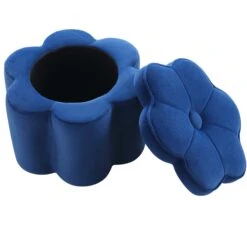Pollie Navy Velvet Storage Stool -Daals Shop POUF 291 NAVY VEL WB2