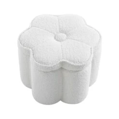 Pollie White Teddy Boucle Storage Stool -Daals Shop POUF 291 WHITE TEDDY WB1