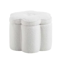 Pollie White Teddy Boucle Storage Stool -Daals Shop POUF 291 WHITE TEDDY WB2