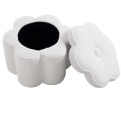 Pollie White Teddy Boucle Storage Stool -Daals Shop POUF 291 WHITE TEDDY WB3