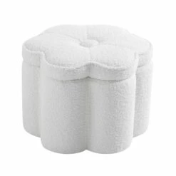 Pollie White Teddy Boucle Storage Stool -Daals Shop POUF 291 WHITE TEDDY WB4