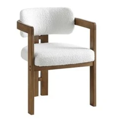 Stanford Curved Oak Frame Upholstered Chair, White Boucle Light Walnut Frame -Daals Shop XNDCH 727 WHITE BOUCLE WB2