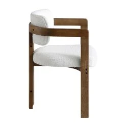 Stanford Curved Oak Frame Upholstered Chair, White Boucle Light Walnut Frame -Daals Shop XNDCH 727 WHITE BOUCLE WB3