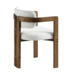 Stanford Curved Oak Frame Upholstered Chair, White Boucle Light Walnut Frame -Daals Shop XNDCH 727 WHITE BOUCLE WB4
