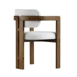 Stanford Curved Oak Frame Upholstered Chair, White Boucle Light Walnut Frame -Daals Shop XNDCH 727 WHITE BOUCLE WB5