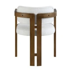 Stanford Curved Oak Frame Upholstered Chair, White Boucle Light Walnut Frame -Daals Shop XNDCH 727 WHITE BOUCLE WB6