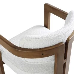 Stanford Curved Oak Frame Upholstered Chair, White Boucle Light Walnut Frame -Daals Shop XNDCH 727 WHITE BOUCLE detail3