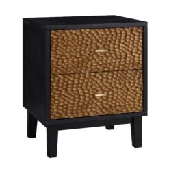 Bianca Chip Carved Bedside Table, Antique Bronze & Black -Daals Shop XXNS 007 GOLD BLACK WB2