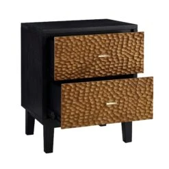 Bianca Chip Carved Bedside Table, Antique Bronze & Black -Daals Shop XXNS 007 GOLD BLACK WB3