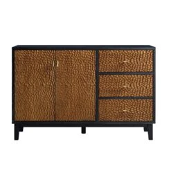 Bianca Chip Carved 2-Door 3-Drawer Sideboard, Antique Bronze & Black -Daals Shop XXSB 006 GOLD BLACK WB1