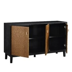 Bianca Chip Carved 3 Door Sideboard, Antique Bronze & Black -Daals Shop XXSB 009 GOLD BLACK WB3
