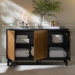 Bianca Chip Carved 3 Door Sideboard, Antique Bronze & Black -Daals Shop XXSB 009 GOLD BLACK scene2