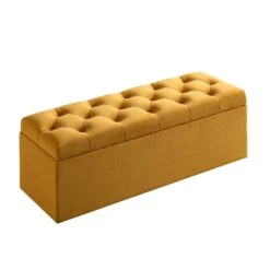 Leamington Deep-Buttoned Ottoman Storage Bench, Turmeric Yellow Velvet -Daals Shop ZX 2183 MUST VEL WB2