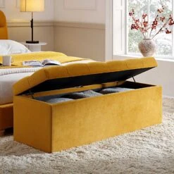 Leamington Deep-Buttoned Ottoman Storage Bench, Turmeric Yellow Velvet -Daals Shop ZX 2183 MUST VEL scene2