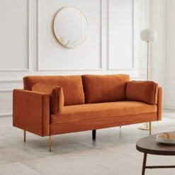Pelham Orange Velvet Fabric Sofa -Daals Shop c4622