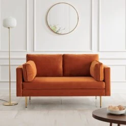 Pelham Orange Velvet Fabric Sofa -Daals Shop c4644