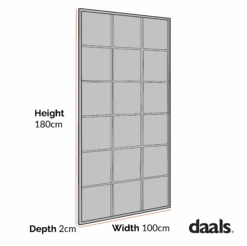 Chardwell Full Length Industrial Metal Window Mirror 180 X 100 Cm, Black -Daals Shop dimensional drawings NOV 2022 MIRR 005