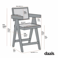 Jeanne Dark Walnut Cane Rattan Solid Beech Wood Counter Stool -Daals Shop dimensional drawings NOV 2022 XN 2211 2
