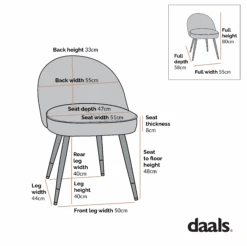 Miyae Set Of 2 Pleated Pale Pink Velvet Upholstered Dining Chairs -Daals Shop dimensional drawings SEPT 2022 DCH 2144 cebab79e f83f 4f42 92b4 c0da9883b59e